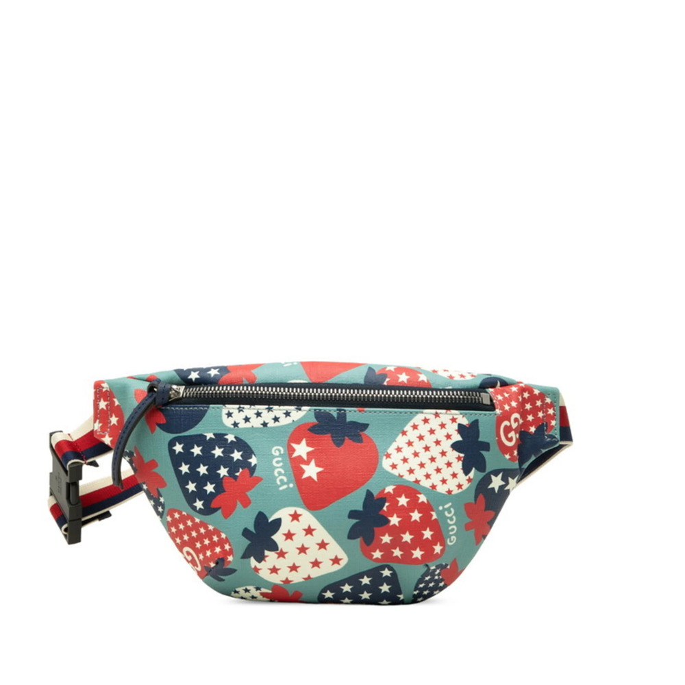 Gucci Children's Strawberry Seahorse Body Bag Waist 502095 Blue Multicolor Wo...